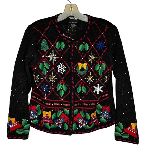 Vintage Designers Originals Studio Ho Ho Ho Christmas‎ Cardigan Sweater - Picture 1 of 6